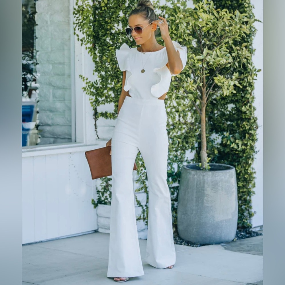 Vici White Denim Wide-Leg Jumpsuit, Size S